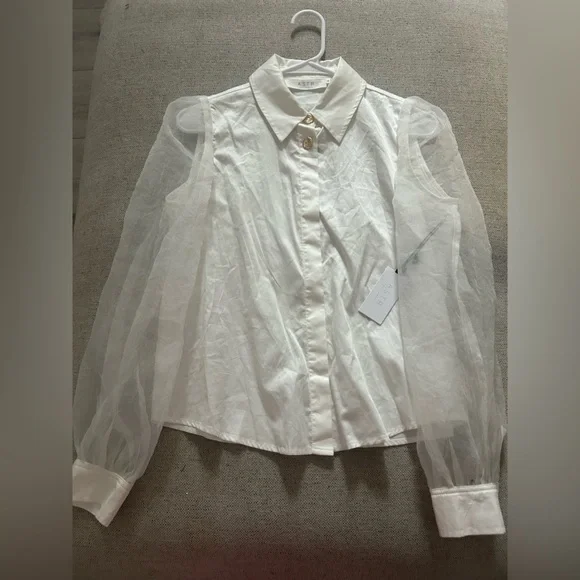 ASTR the label White Sheer Sleeve Blouse - Picture 2 of 6
